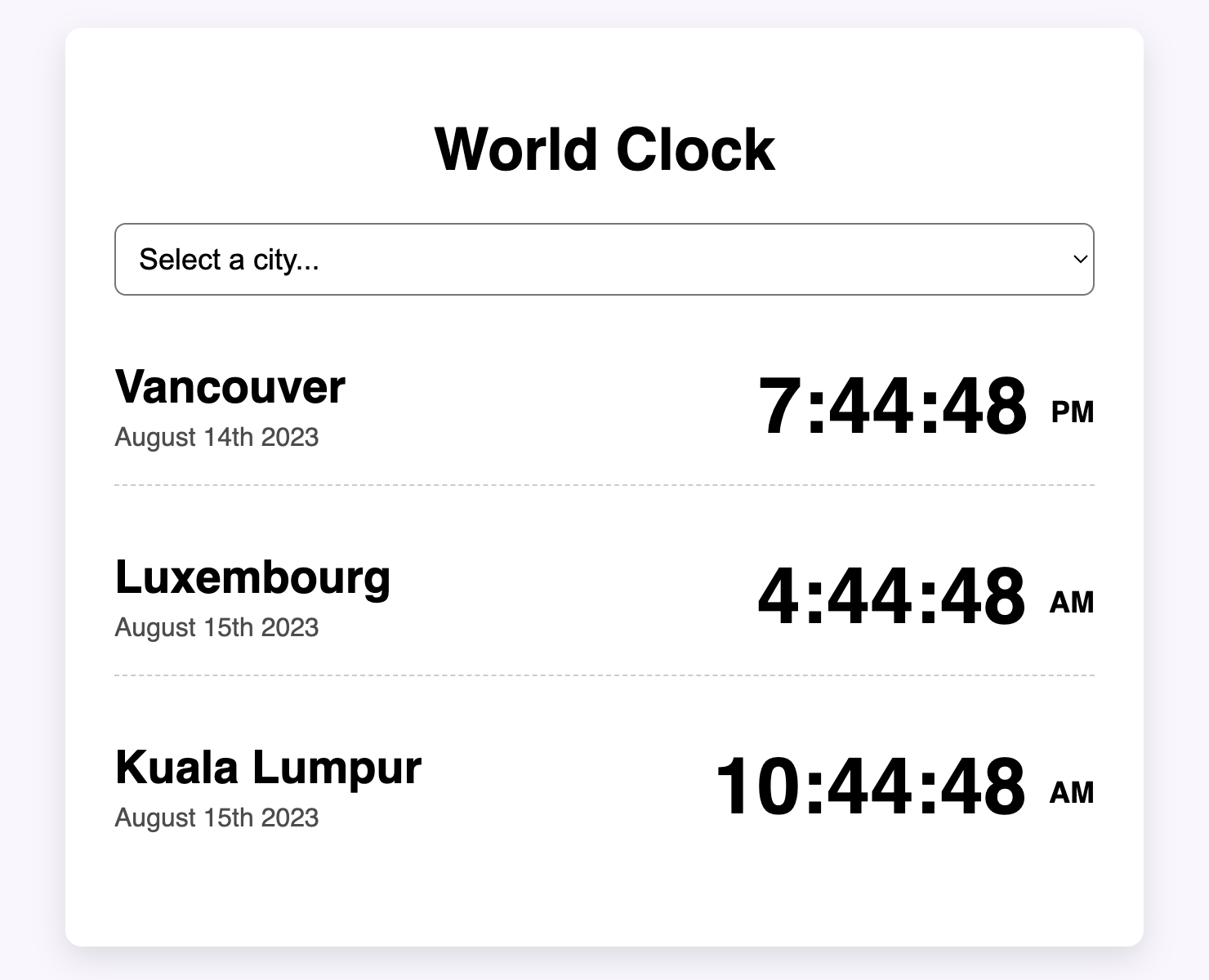 World clock project preview